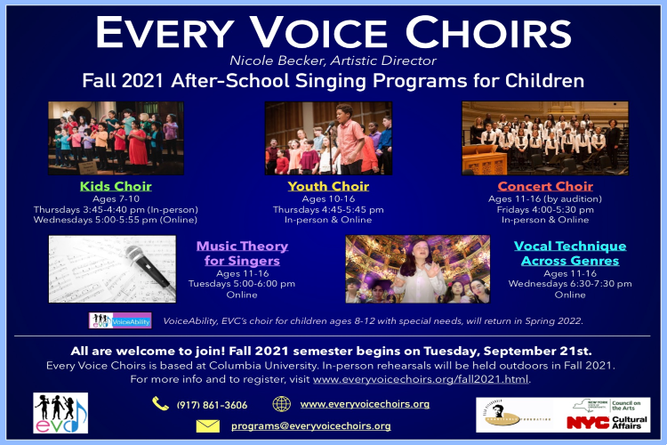 Every Voice Choirs Fall 2021 After School Programs Columbia Neighbors